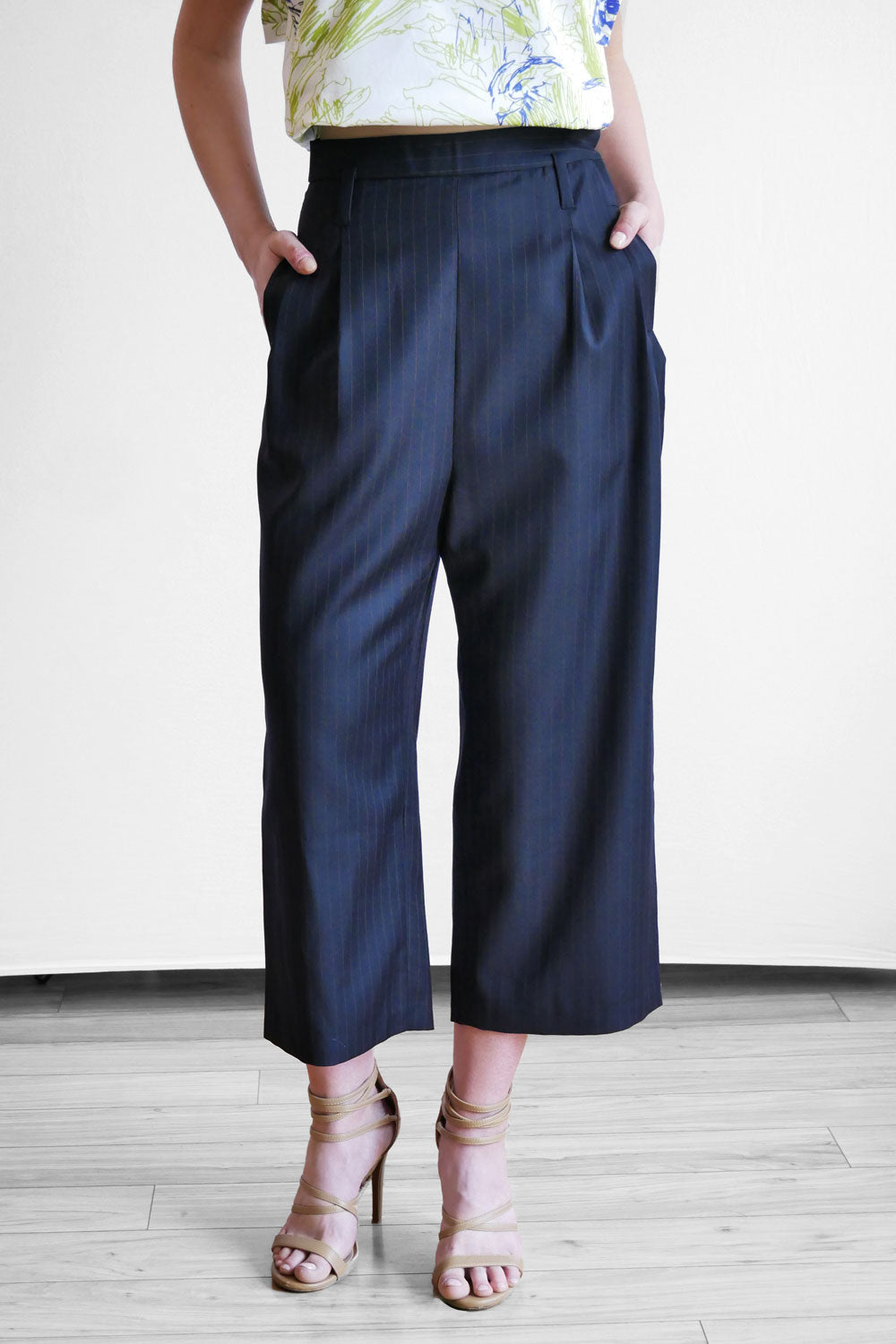 Tailored Culottes - Navy Pinstripes – A.Oei Studio