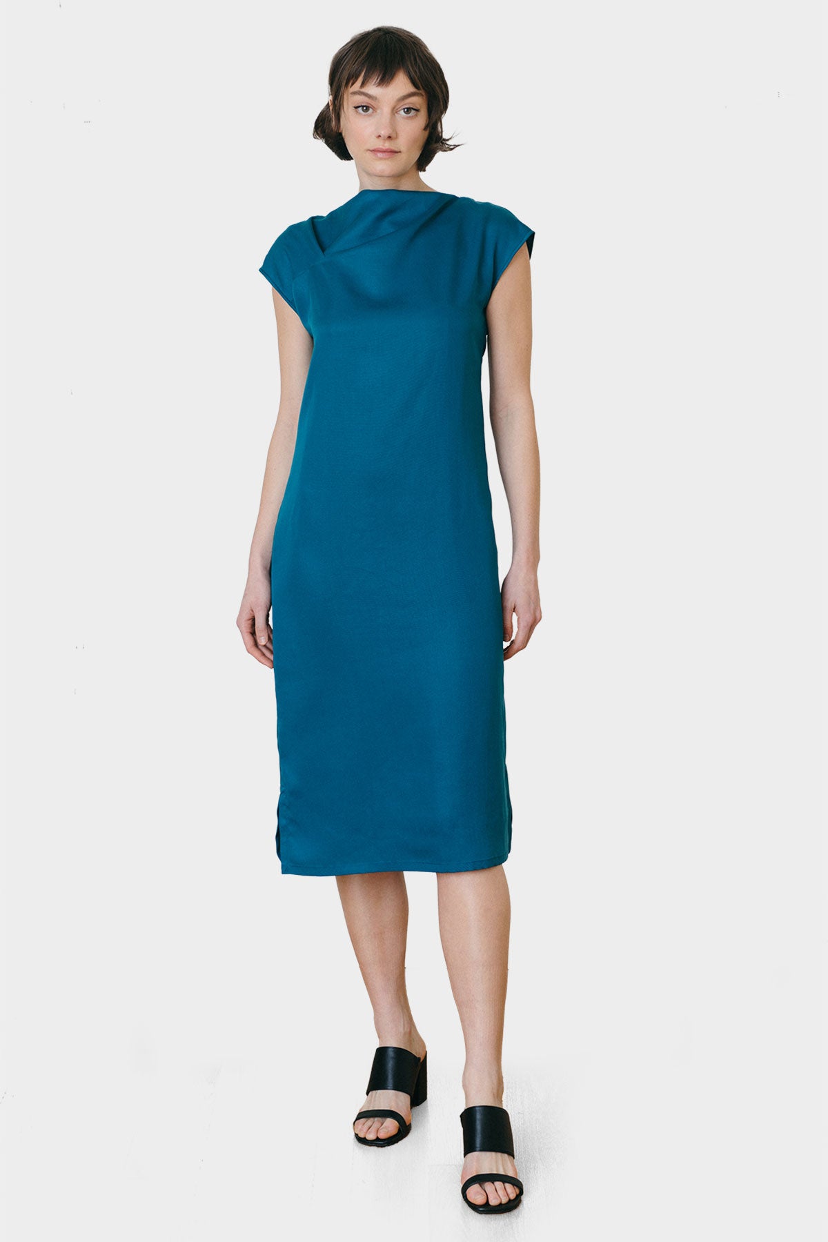 Draped Neck Dress Teal A.Oei Studio