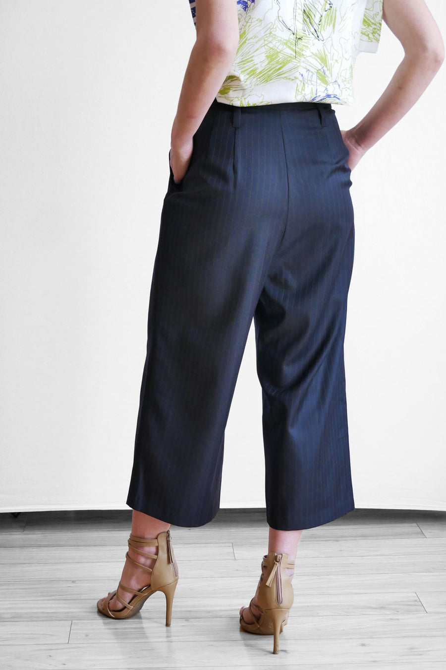 tailored pinstripe pants with pockets for women