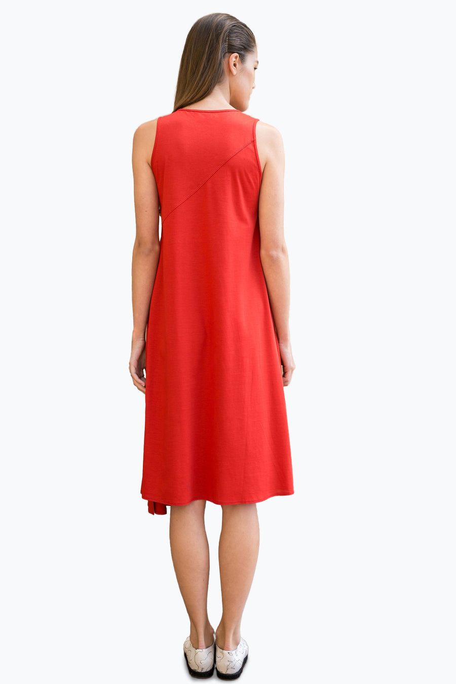 sleeveless red cotton lyocell dress 