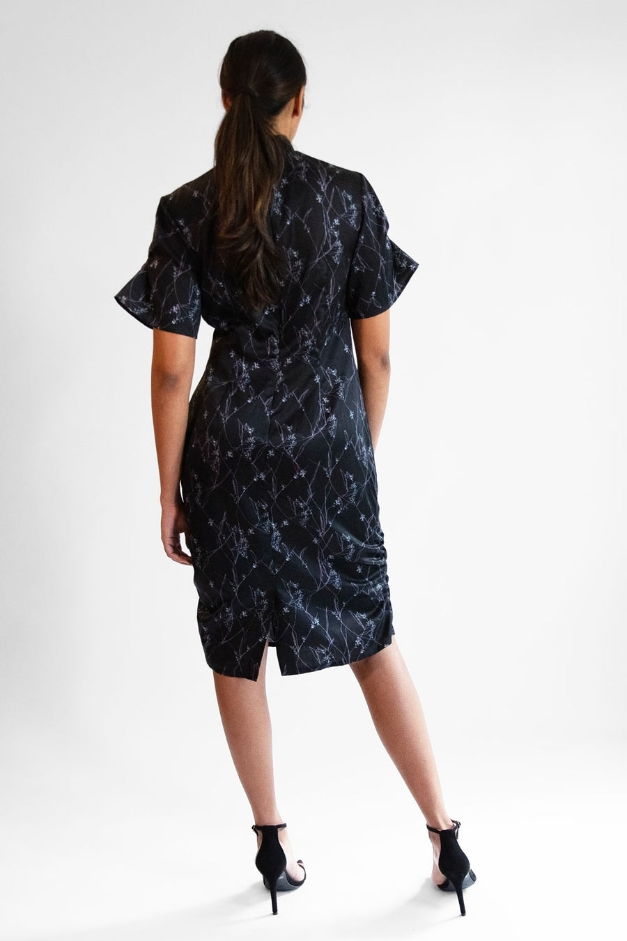 formal black dress with sleeves