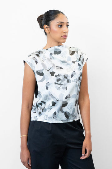 Draped Neck Top - Aerial Print (US 4)