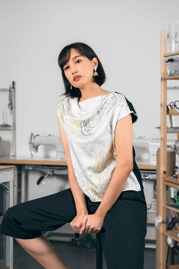 Draped Neck Top - Fossil Print (US 6)
