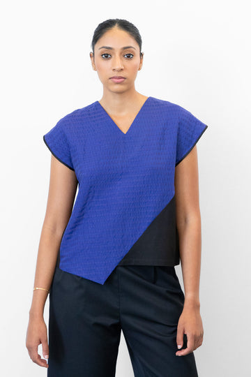 Asymmetrical V-Neck Top - Blue (US 6)
