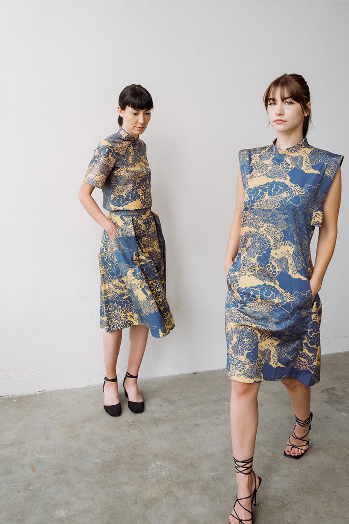 Printed sleeveless cheongsam dress