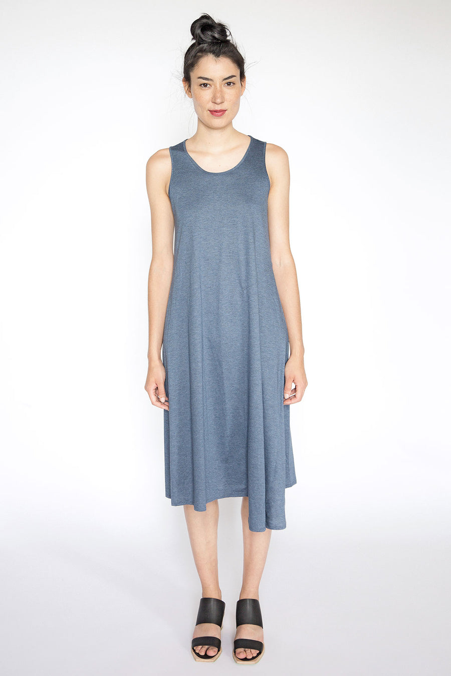 Blue asymmetrical sleeveless dress A.Oei