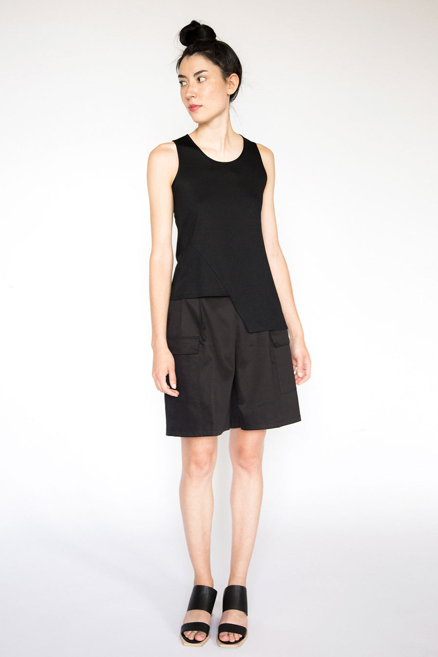 Black asymmetric sleeveless top