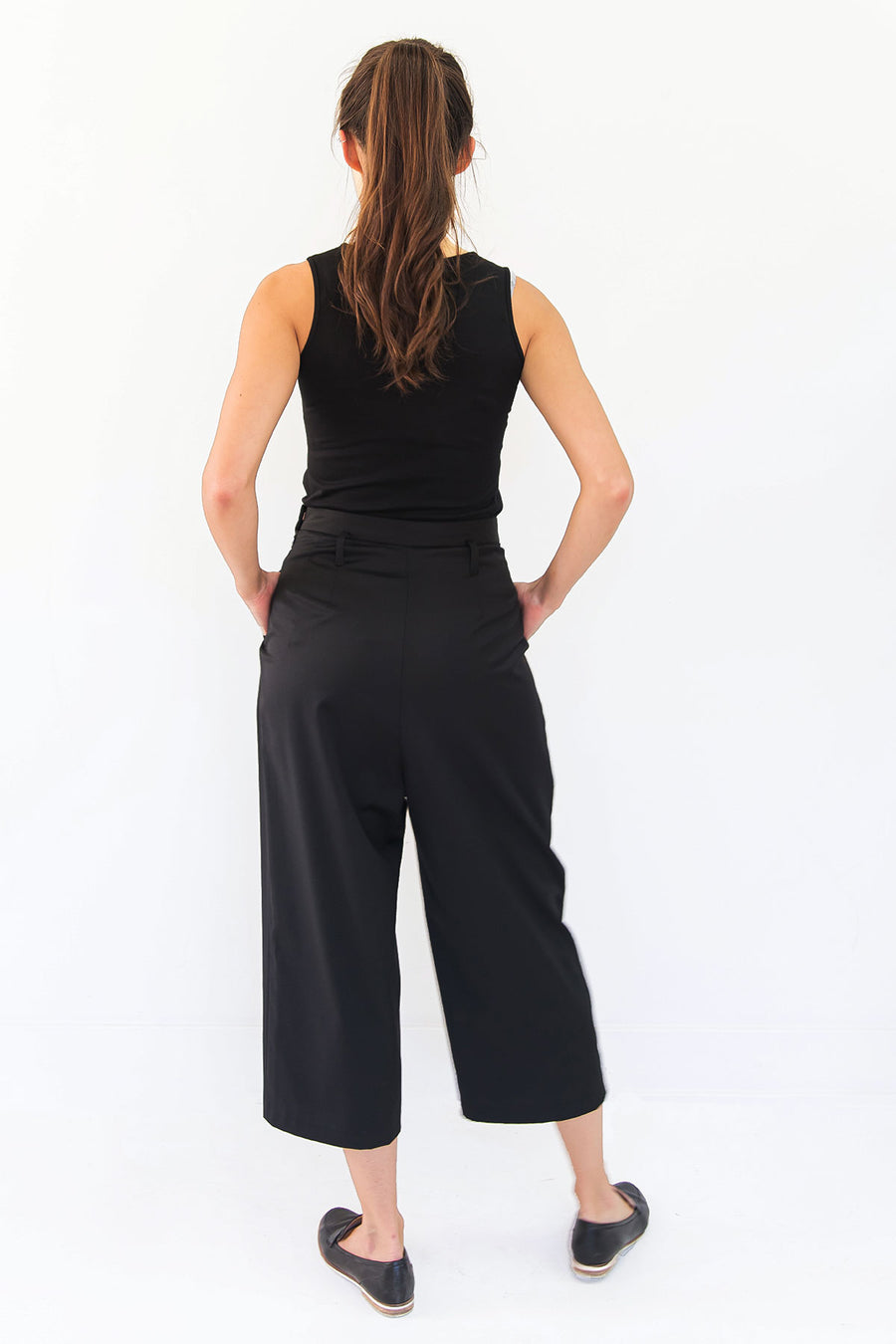 black wool silk culottes for women