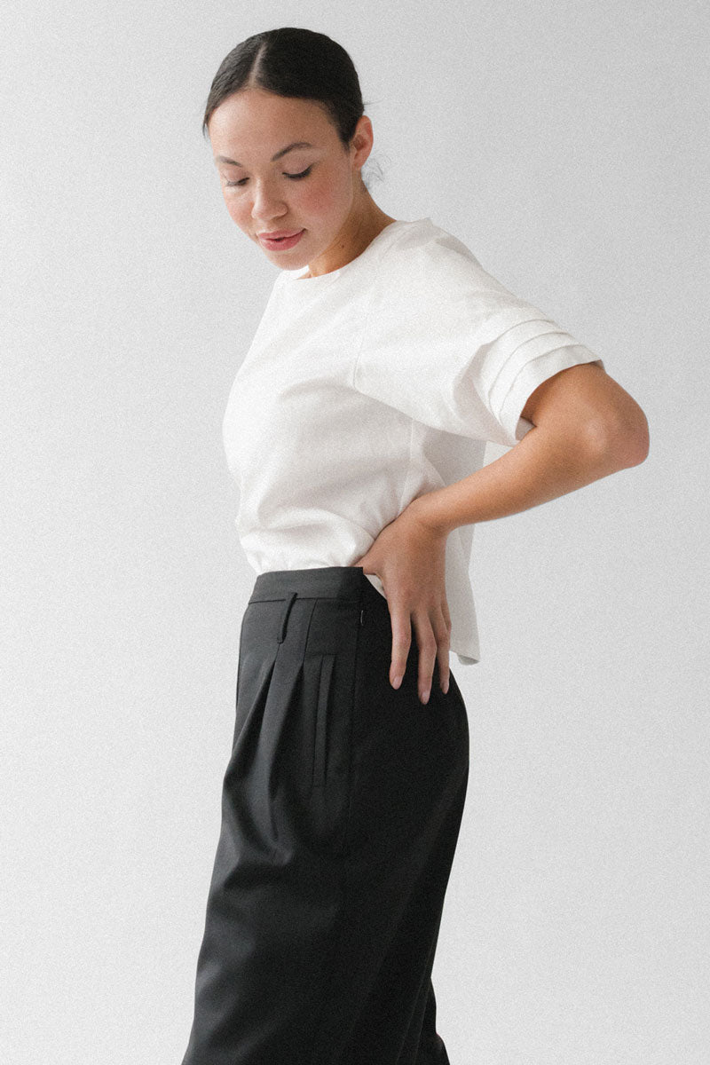 black high waisted culottes with front pleats