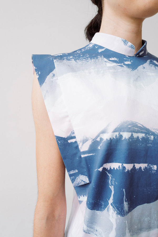 modern cheongsam dress with shoulder panel and unique print