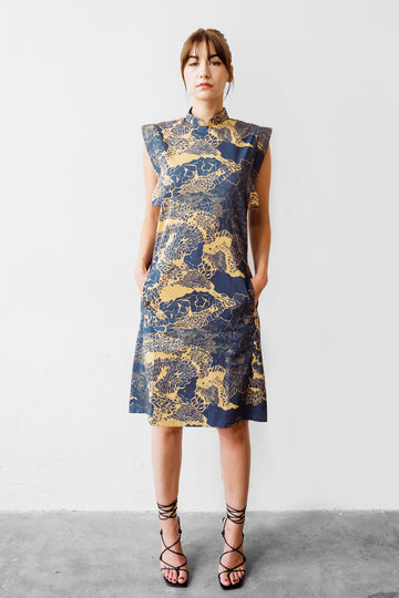 Modern printed cheongsam dress with pockets
