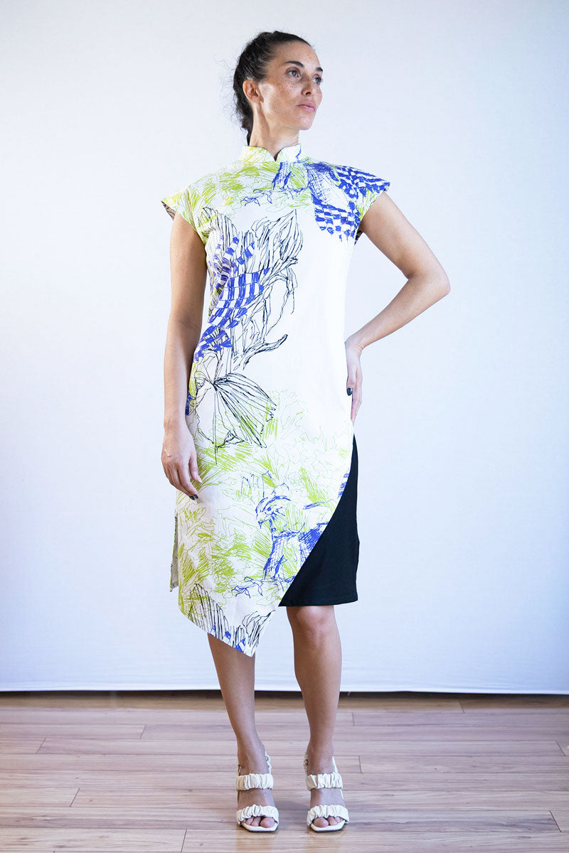 Asymmetrical Cheongsam Dress - Glide Print (US 4)