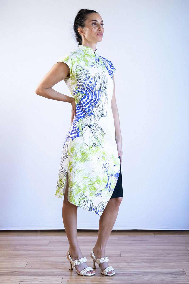 Asymmetrical Cheongsam Dress - Glide Print