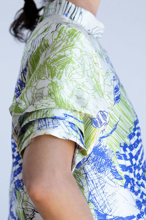 Cocoon Cheongsam Top - Glide Silk Print
