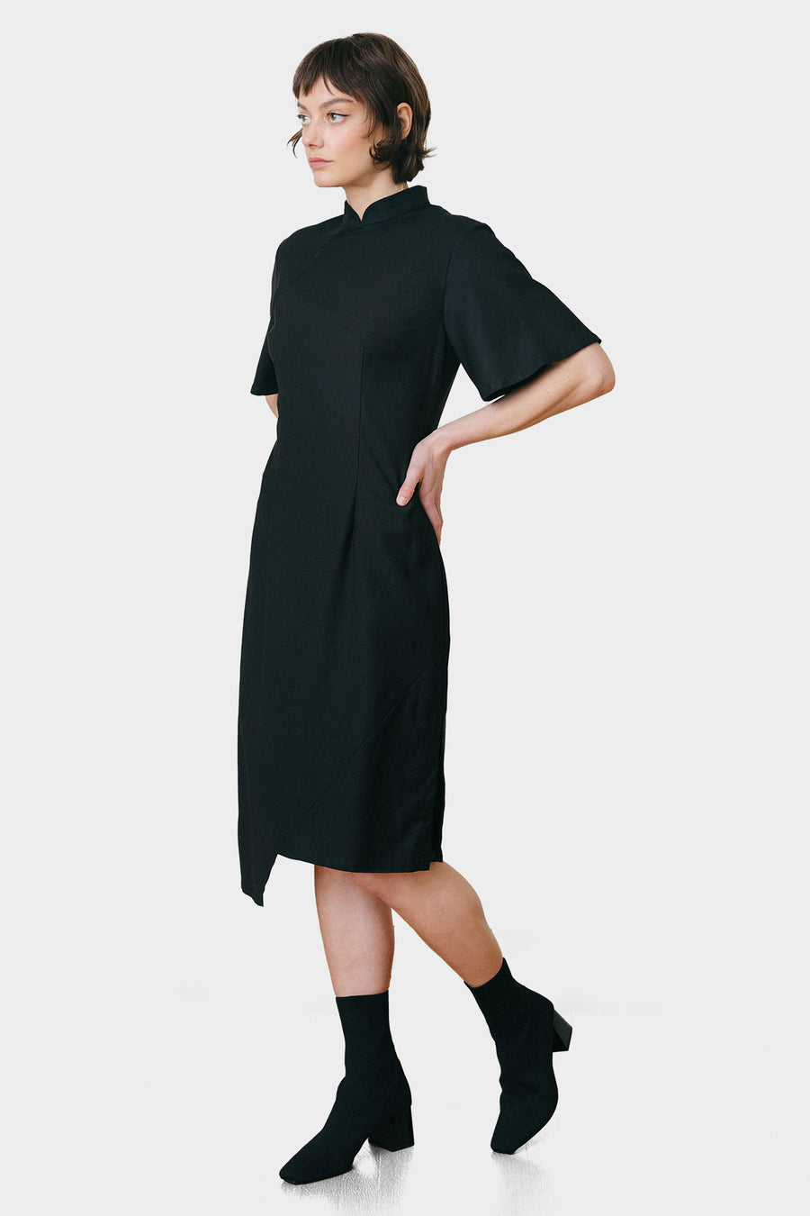 Bell Cheongsam Dress - Black