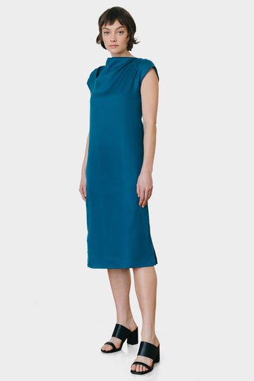 Draped Neck Dress - Teal